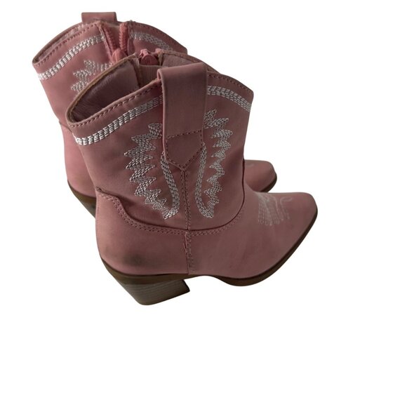 Girls Pink Western Cowboy Boots Size 6 With Silver Embroidery & Side Zippers - Picture 3 of 10